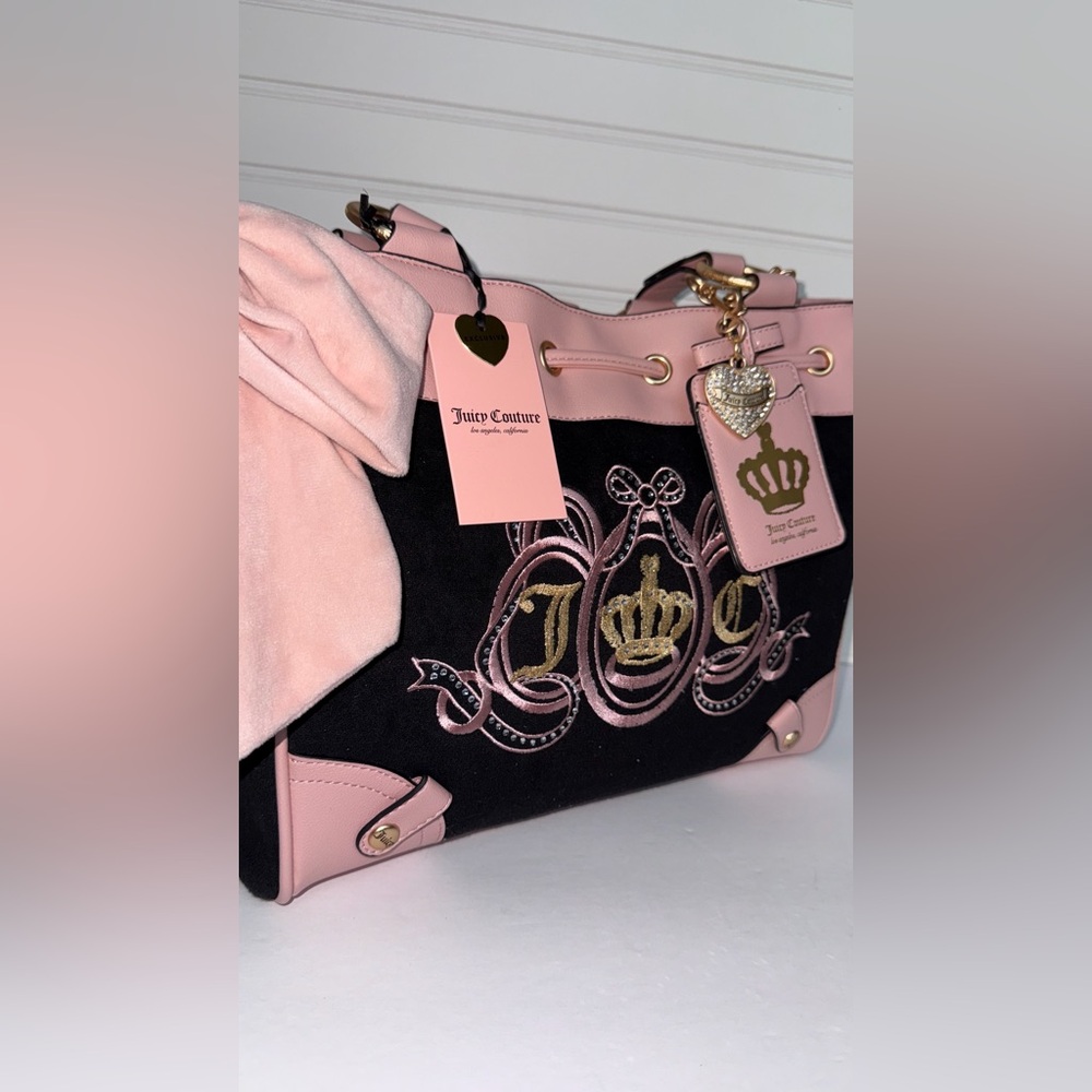 Juicy Couture Juicy Lovers Club Pink Black Tote Bag NWT - Picture 2 of 13